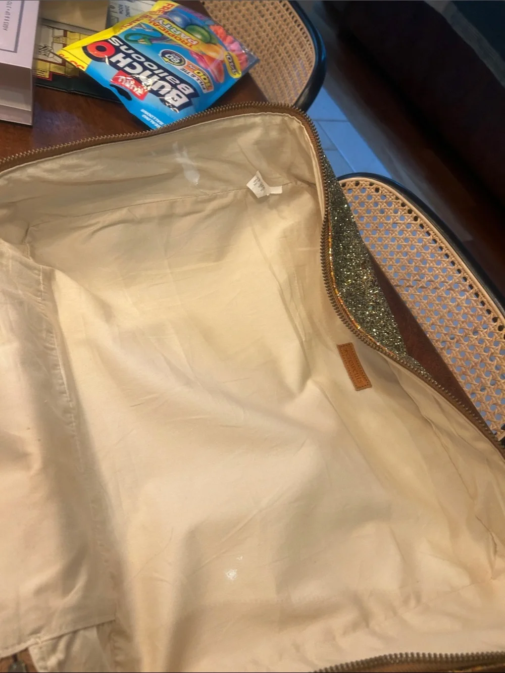 Crewcuts Gold Glitter Tote with Tan Trim